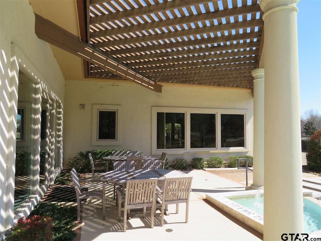 954 La Vista Dr, Tyler, TX 75703 - view of patio / terrace with a pergola, outdoor dining area, and an outdoor pool