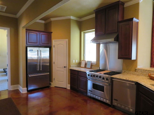 954 La Vista Dr, Tyler, TX 75703 - kitchen with high quality appliances, under cabinet range hood, crown molding, light stone countertops, and baseboards