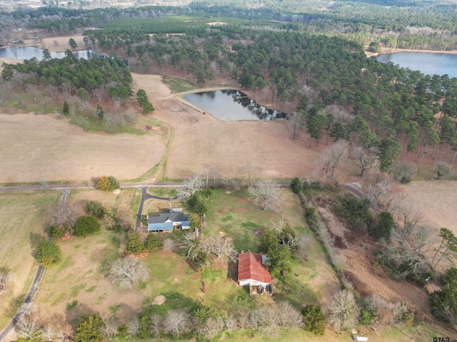 bird's eye view with a water view and a rural view