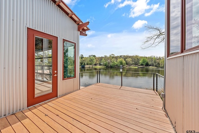 view of dock with a water view