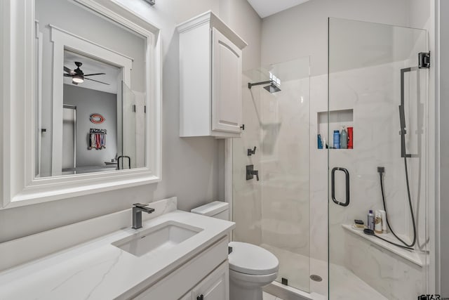14611 Twin Pines Ln, Lindale, TX 75771 - full bathroom with a marble finish shower, vanity, and ceiling fan