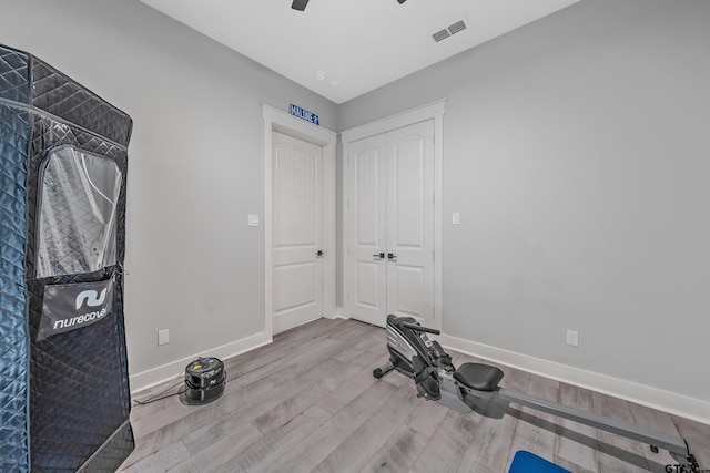 14611 Twin Pines Ln, Lindale, TX 75771 - exercise room with wood finished floors and ceiling fan