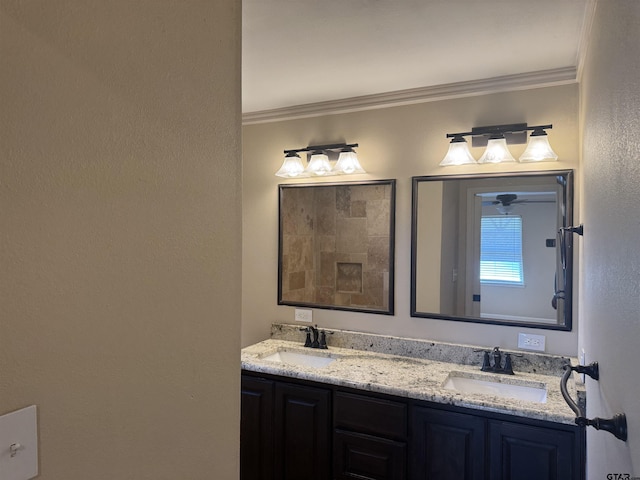 8856 Pleasant Hill Cir, Tyler, TX 75707 - full bathroom featuring crown molding, double vanity, and a sink