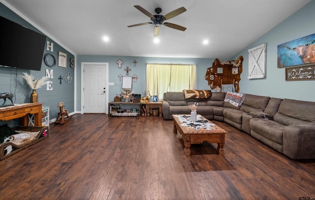 1325 Fm 23 W, Rusk, TX 75785 - living area with wood finished floors, ceiling fan, recessed lighting, and baseboards