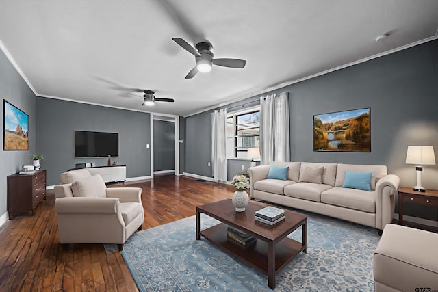 507 Bascom Rd, Whitehouse, TX 75791 - living room with hardwood / wood-style floors, ornamental molding, and ceiling fan