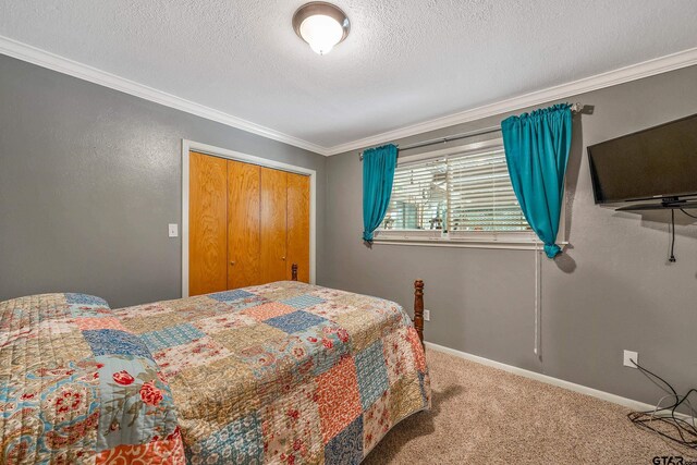 110 Leisure Ln, Whitehouse, TX 75791 - carpeted bedroom with ornamental molding, baseboards, and a textured ceiling
