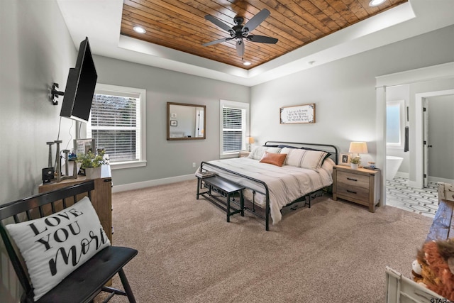 15920 Shepards Gln, Lindale, TX 75771 - bedroom with a raised ceiling, recessed lighting, carpet flooring, baseboards, and wood ceiling