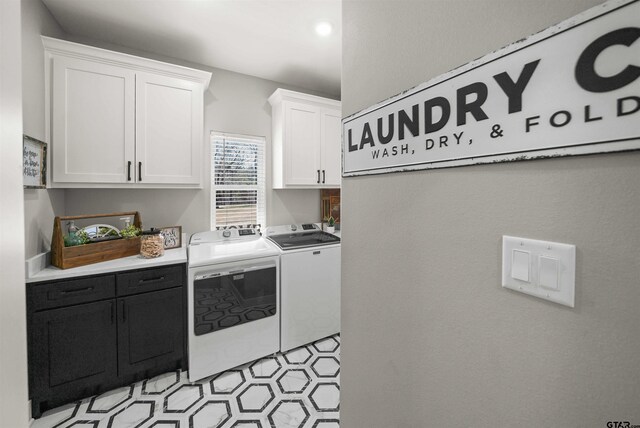 15920 Shepards Gln, Lindale, TX 75771 - laundry room with cabinet space, washer and dryer, and light floors