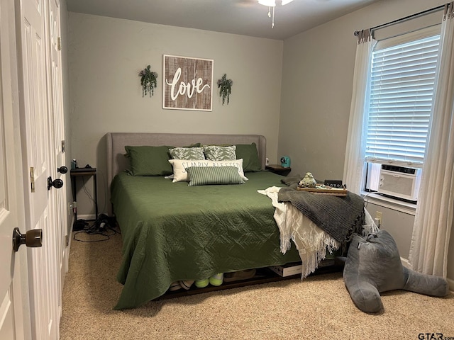 bedroom featuring carpet and cooling unit