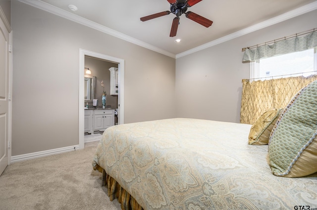 7022 Walden Dr, Tyler, TX 75703 - bedroom featuring light colored carpet, crown molding, ensuite bath, and recessed lighting