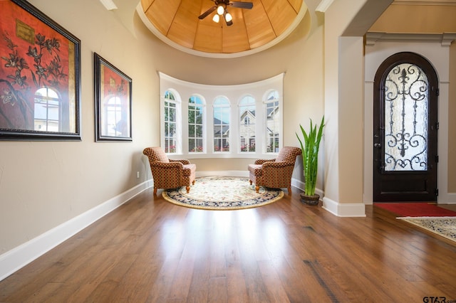 7022 Walden Dr, Tyler, TX 75703 - entryway featuring wood finished floors, a ceiling fan, and arched walkways