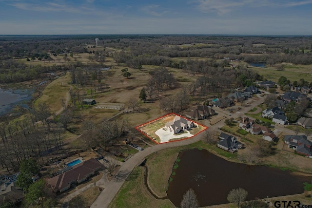 aerial view with a water view