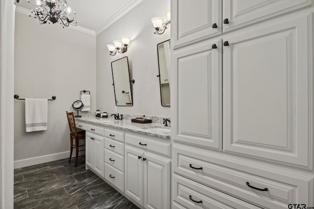 bathroom featuring vanity and crown molding