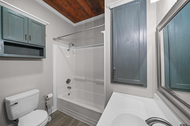 230 N Henderson St, Rusk, TX 75785 - bathroom with wood ceiling, toilet, wood finished floors, bathtub / shower combination, and vanity