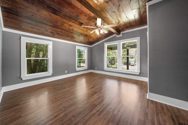 230 N Henderson St, Rusk, TX 75785 - empty room with a ceiling fan, baseboards, vaulted ceiling with beams, and wooden ceiling