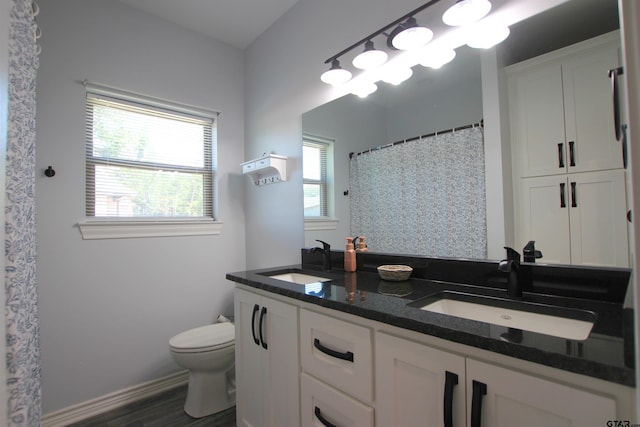 19379 Cedarpark Pl, Lindale, TX 75771 - full bathroom with double vanity, wood finished floors, and a shower with shower curtain