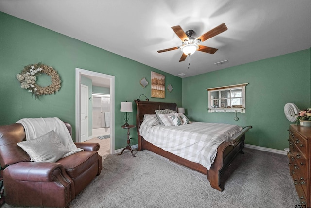 2531 Guinn Farms Rd, Tyler, TX 75707 - bedroom with carpet, baseboards, a ceiling fan, and ensuite bath