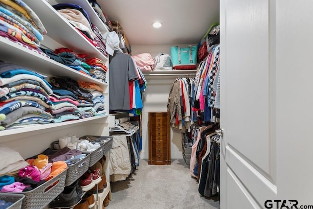 walk in closet with carpet