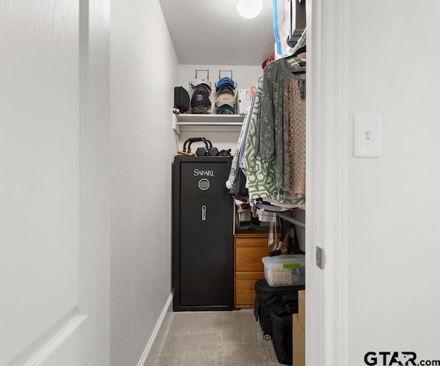 walk in closet featuring carpet flooring