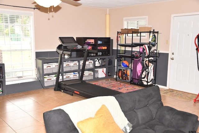 607 Brookhollow Dr, Palestine, TX 75801 - exercise room featuring tile patterned floors and a ceiling fan