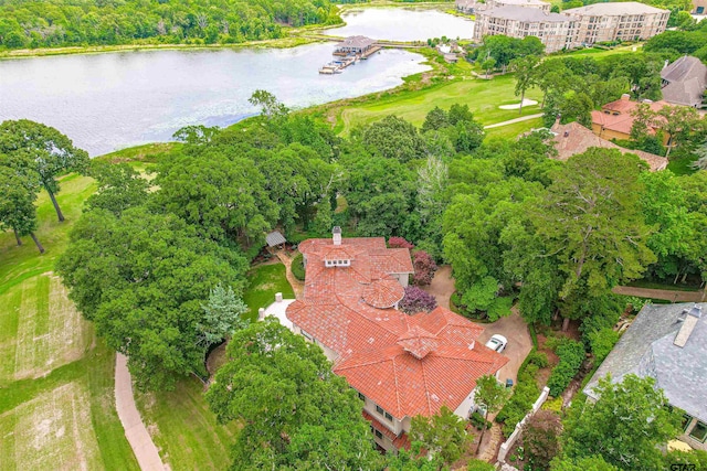 bird's eye view featuring a water view