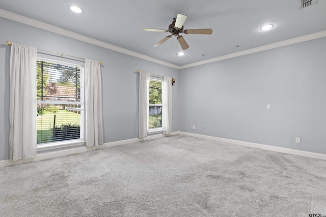 5201 Whitaker Cir, Longview, TX 75605 - carpeted empty room with plenty of natural light, ornamental molding, recessed lighting, and ceiling fan