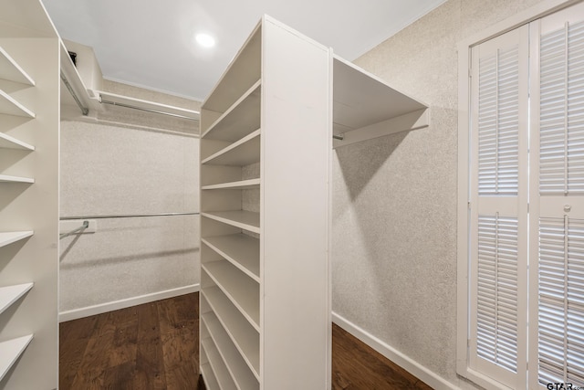 walk in closet featuring wood finished floors