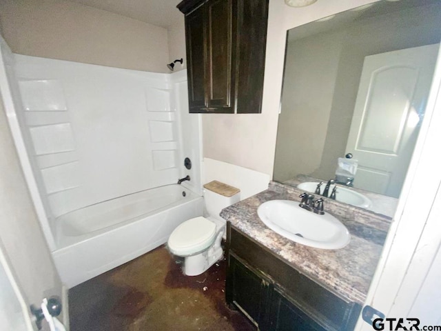 full bathroom with toilet, vanity, and shower / bathing tub combination