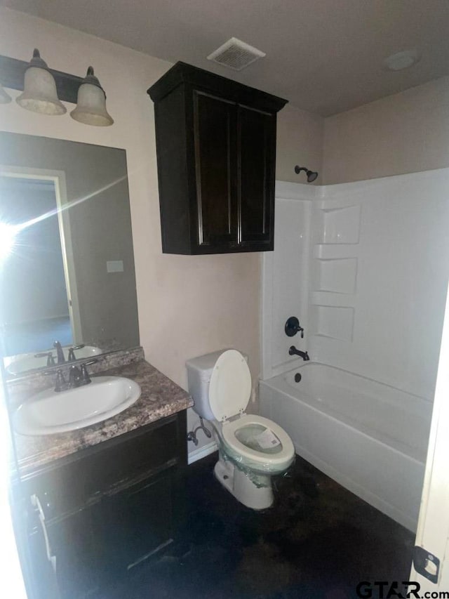 full bathroom with vanity, toilet, and bathing tub / shower combination