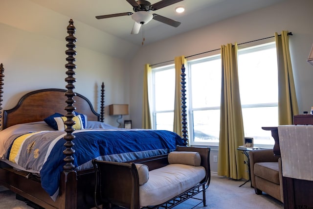 1420 Allison Ln, Lindale, TX 75771 - bedroom featuring carpet floors, vaulted ceiling, and a ceiling fan