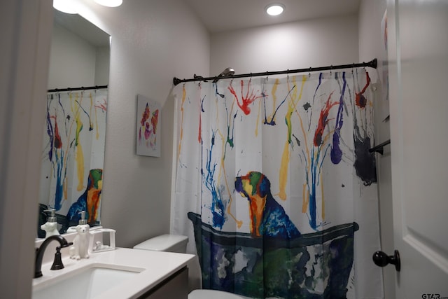 1420 Allison Ln, Lindale, TX 75771 - full bathroom featuring toilet, vanity, and a shower with shower curtain
