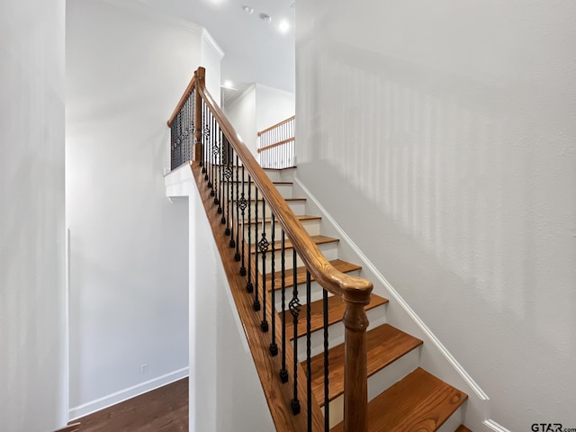 stairway featuring wood-type flooring