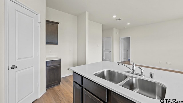 490 Burnett Trl, Canton, TX 75103 - kitchen with light countertops, light wood-style floors, dark brown cabinetry, and recessed lighting