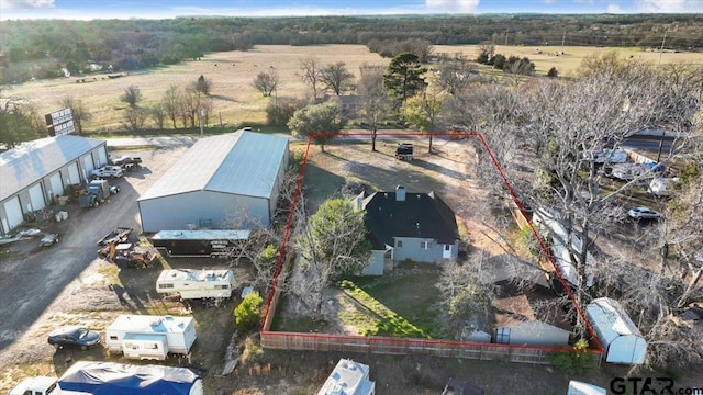 aerial view featuring a rural view