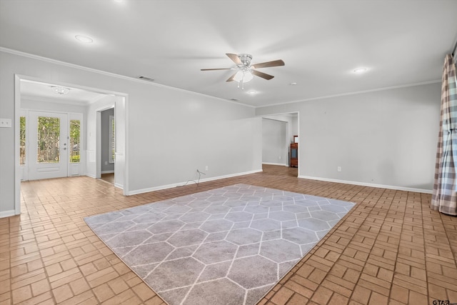 3316 S Cameron Ave, Tyler, TX 75701 - spare room with brick floors, ceiling fan, recessed lighting, and crown molding