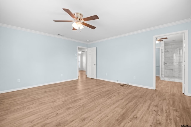 3316 S Cameron Ave, Tyler, TX 75701 - empty room featuring a ceiling fan, ornamental molding, and light wood finished floors