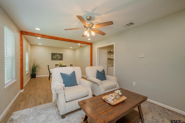 1021 N Montgomery St, Gilmer, TX 75644 - living room with a ceiling fan, recessed lighting, and light wood finished floors