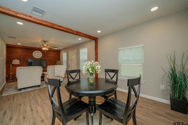 1021 N Montgomery St, Gilmer, TX 75644 - dining room with recessed lighting, ceiling fan, and light wood-style flooring