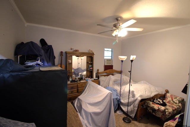 bedroom with crown molding and ceiling fan