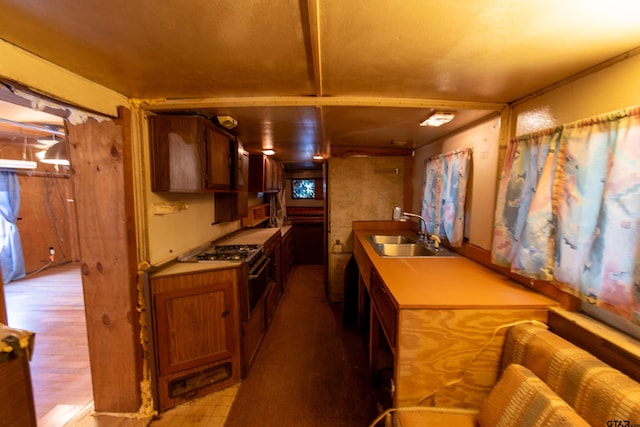 kitchen with sink and light hardwood / wood-style flooring