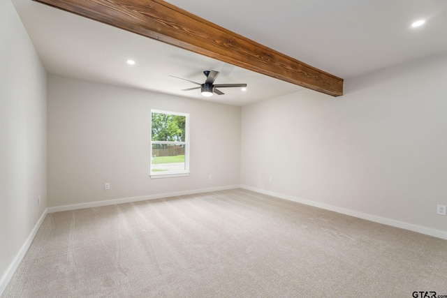 304 Hanks St, Whitehouse, TX 75791 - empty room with light carpet, ceiling fan, recessed lighting, and beamed ceiling