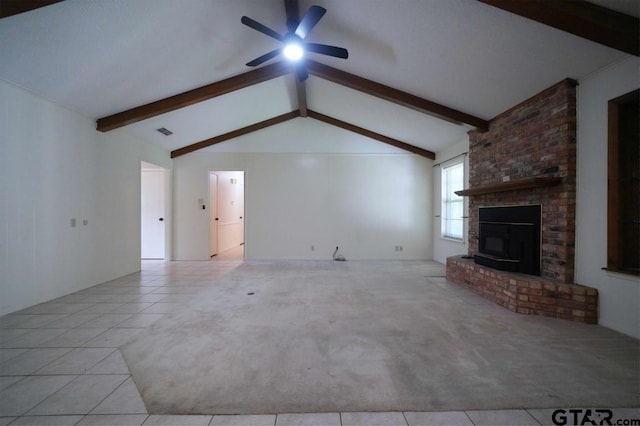 4505 Inverness, Tyler, TX 75703 - unfurnished living room featuring a ceiling fan, tile patterned flooring, and a fireplace