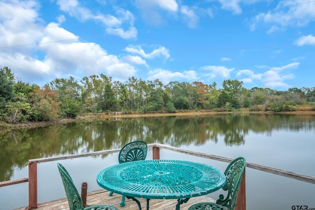 view of dock with a water view