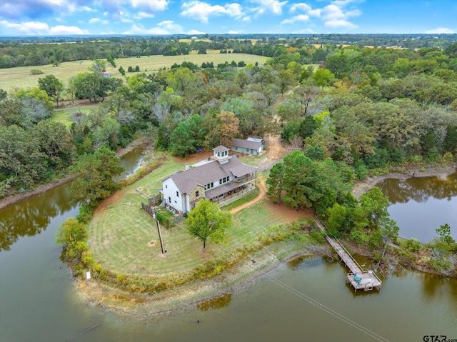 bird's eye view featuring a rural view and a water view