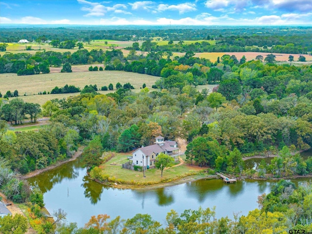 aerial view featuring a rural view and a water view