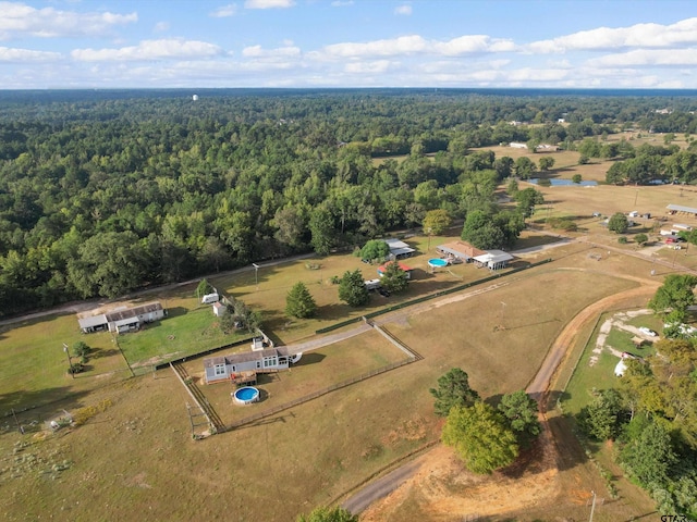 birds eye view of property featuring a rural view