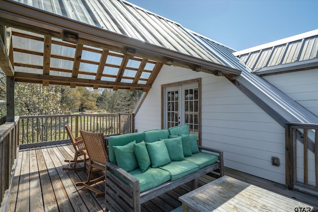 deck featuring french doors and an outdoor living space