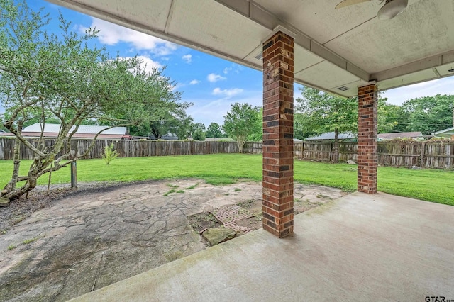420 Colorado St, Van, TX 75790 - fenced backyard with a ceiling fan and a patio area