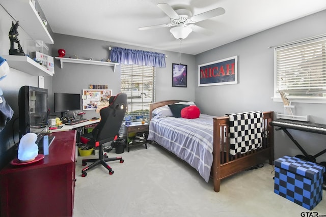 bedroom featuring carpet and ceiling fan