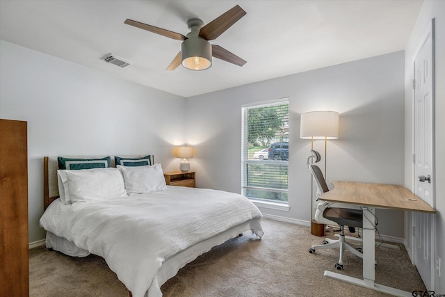 bedroom featuring carpet flooring and ceiling fan